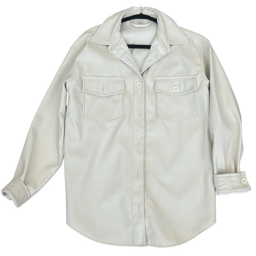 Women's White Button Up Overcoat Long Sleeve Size Small Pre-Owned